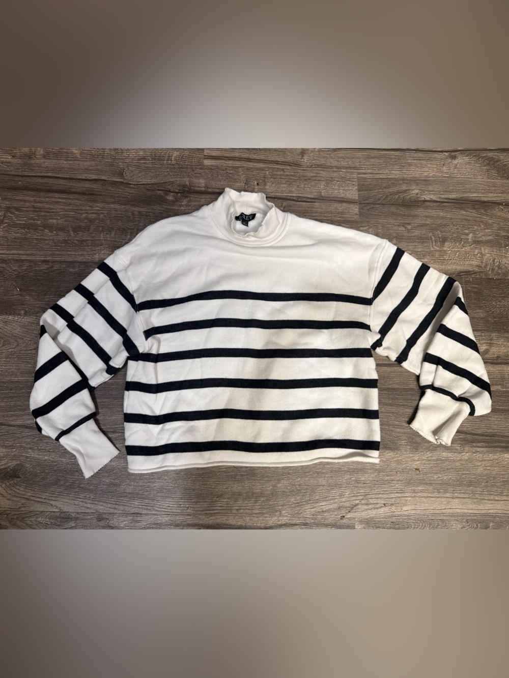 J.Crew Ivory Navy Striped Mock Neck Sweater Women’s Small Coastal Chic - Picture 3 of 6